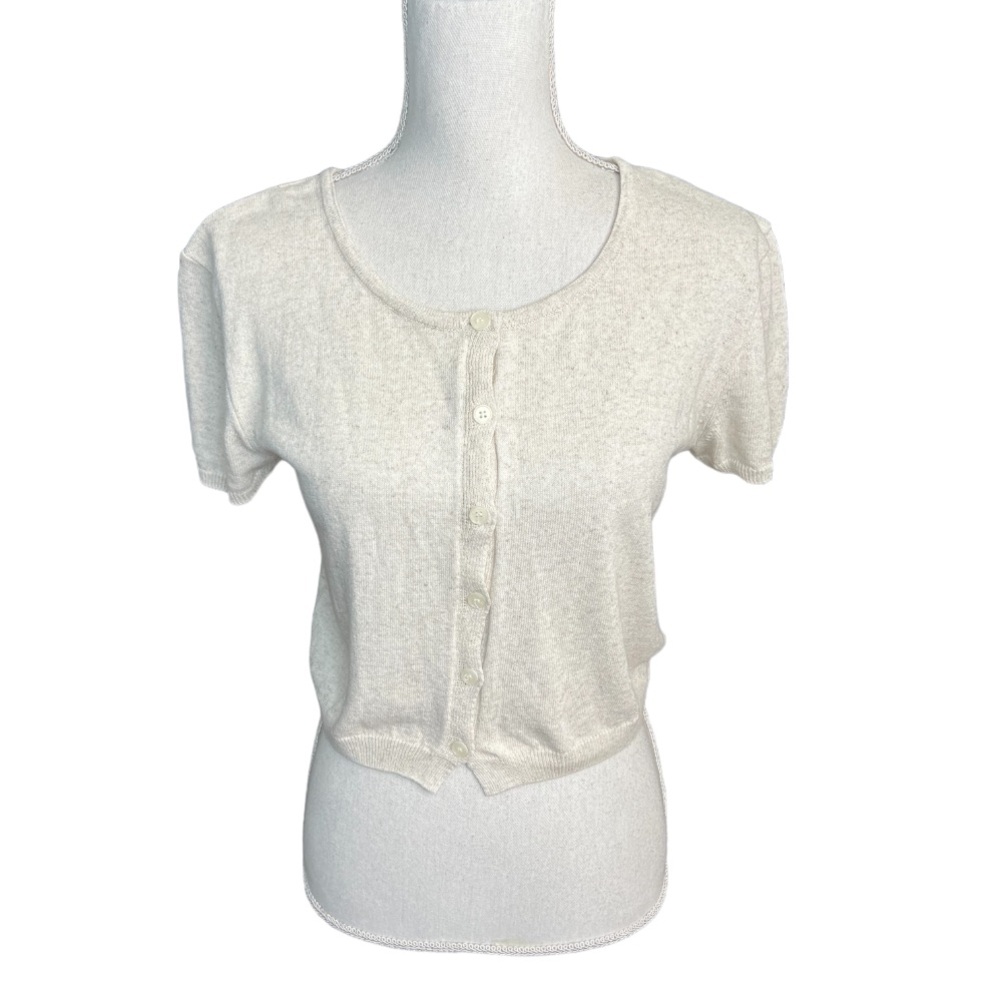 Ordinaire Cream Short Sleeve Button Down Cardigan Sweater